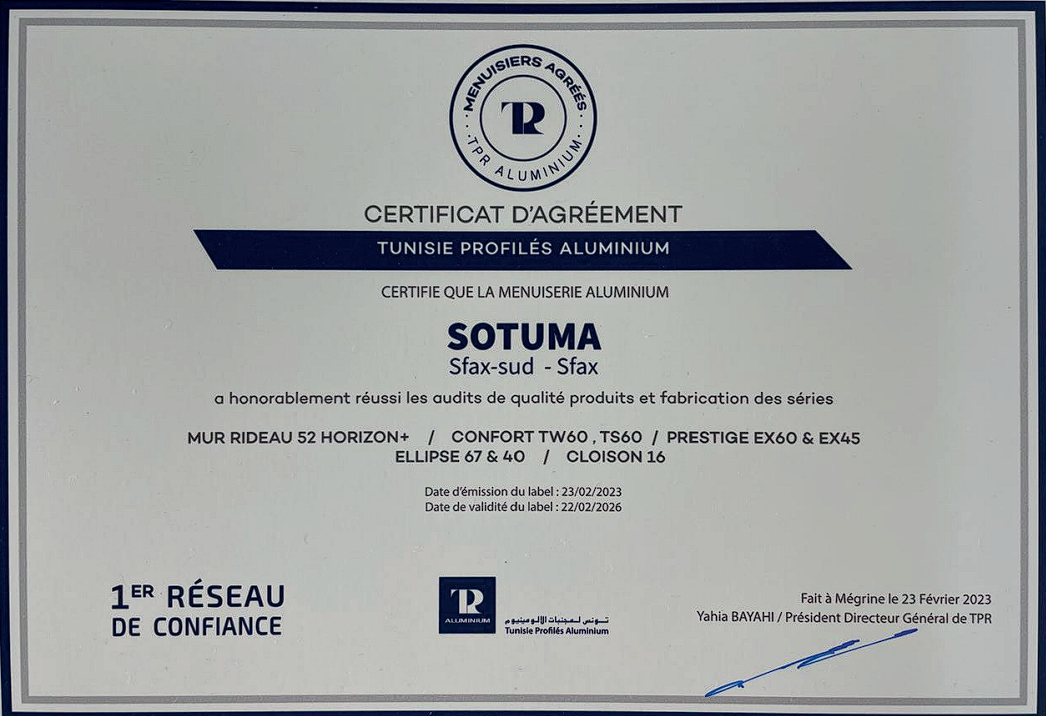 Certificat SOTUMA
