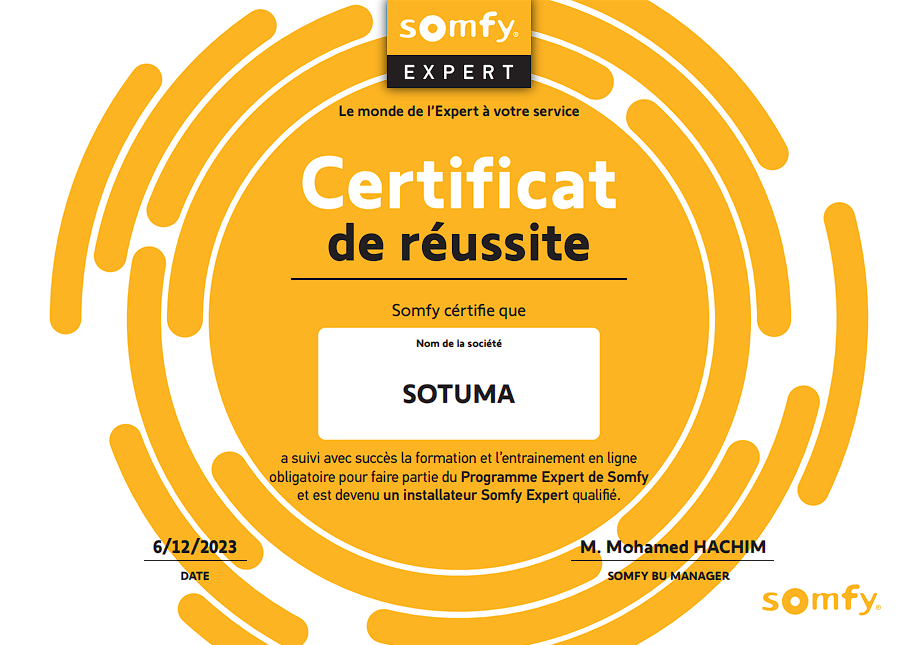 🔧 Certifiés Expert SOMFY – La garantie d’un savoir-faire reconnu !